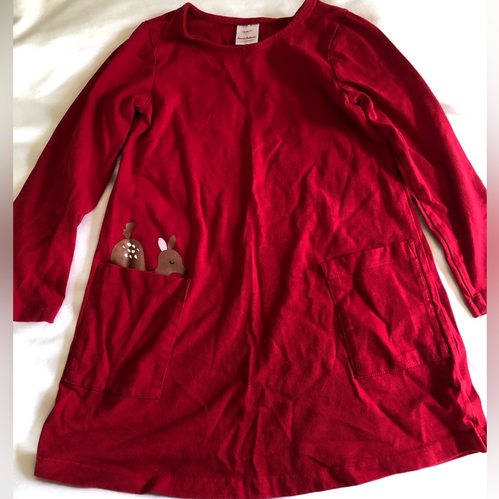 Red deer print cotton dress Hanna Andersson